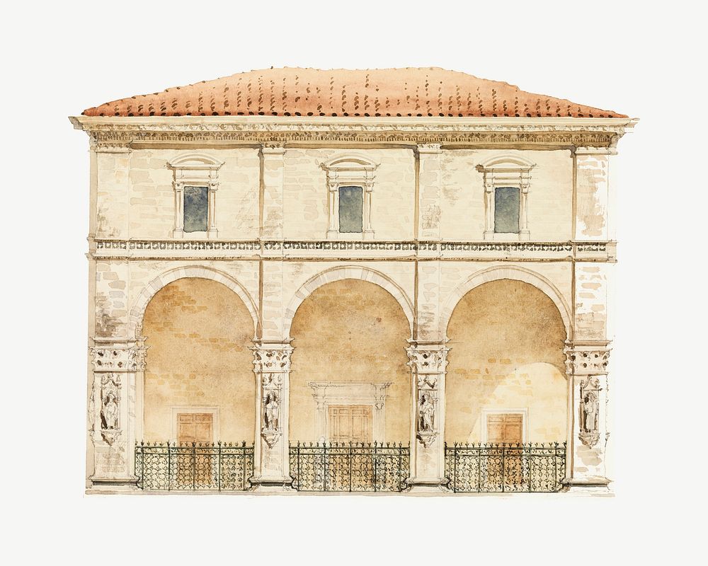 Italian architecture watercolor illustration element psd. Remixed from Whitney Warren Jr  artwork, by rawpixel.