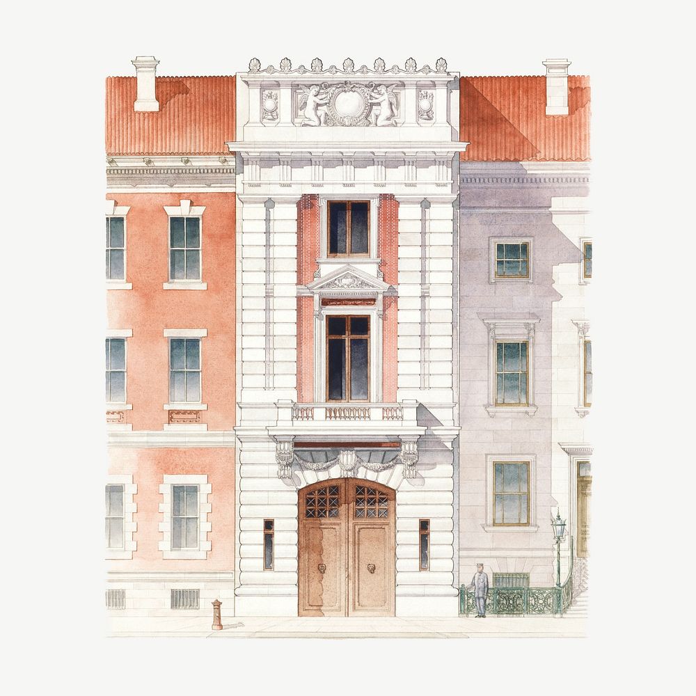 City building architecture watercolor illustration element psd. Remixed from Christian Francis Rosborg artwork, by rawpixel.