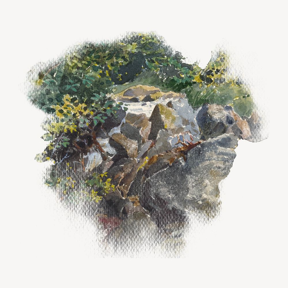 Forest brook watercolor illustration element. Remixed from Friedrich Carl von Scheidlin artwork, by rawpixel.