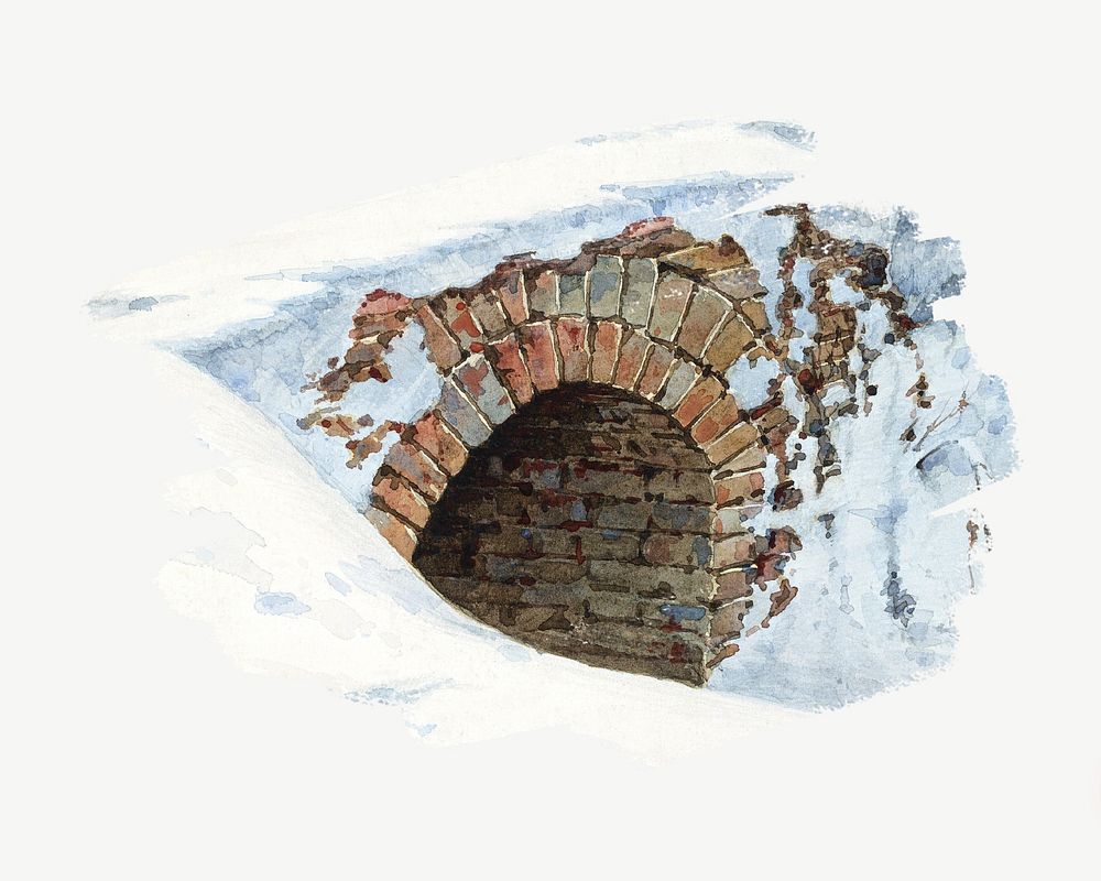 Winter bridge watercolor illustration element psd. Remixed from Eugene Wallachy artwork, by rawpixel.
