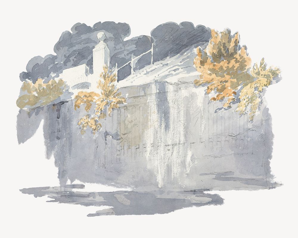 Gray wall watercolor illustration element. Remixed from Sir Robert Smirke The Younger artwork, by rawpixel.
