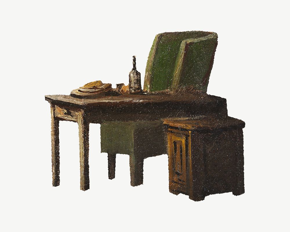Wooden table illustration element psd. Remixed from Alexander Nasmyth artwork, by rawpixel.