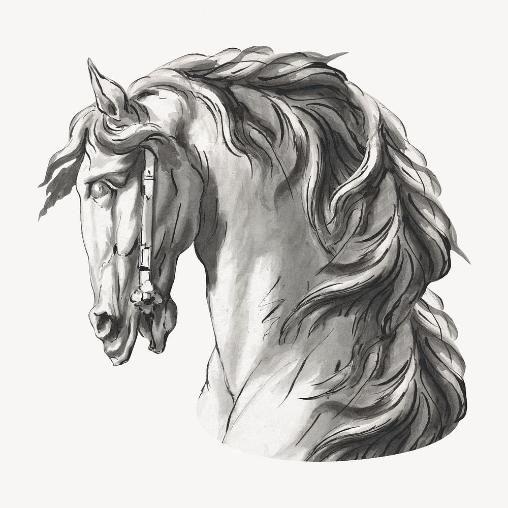 Horse head watercolor illustration element. Remixed from John Michael Rysbrack artwork, by rawpixel.