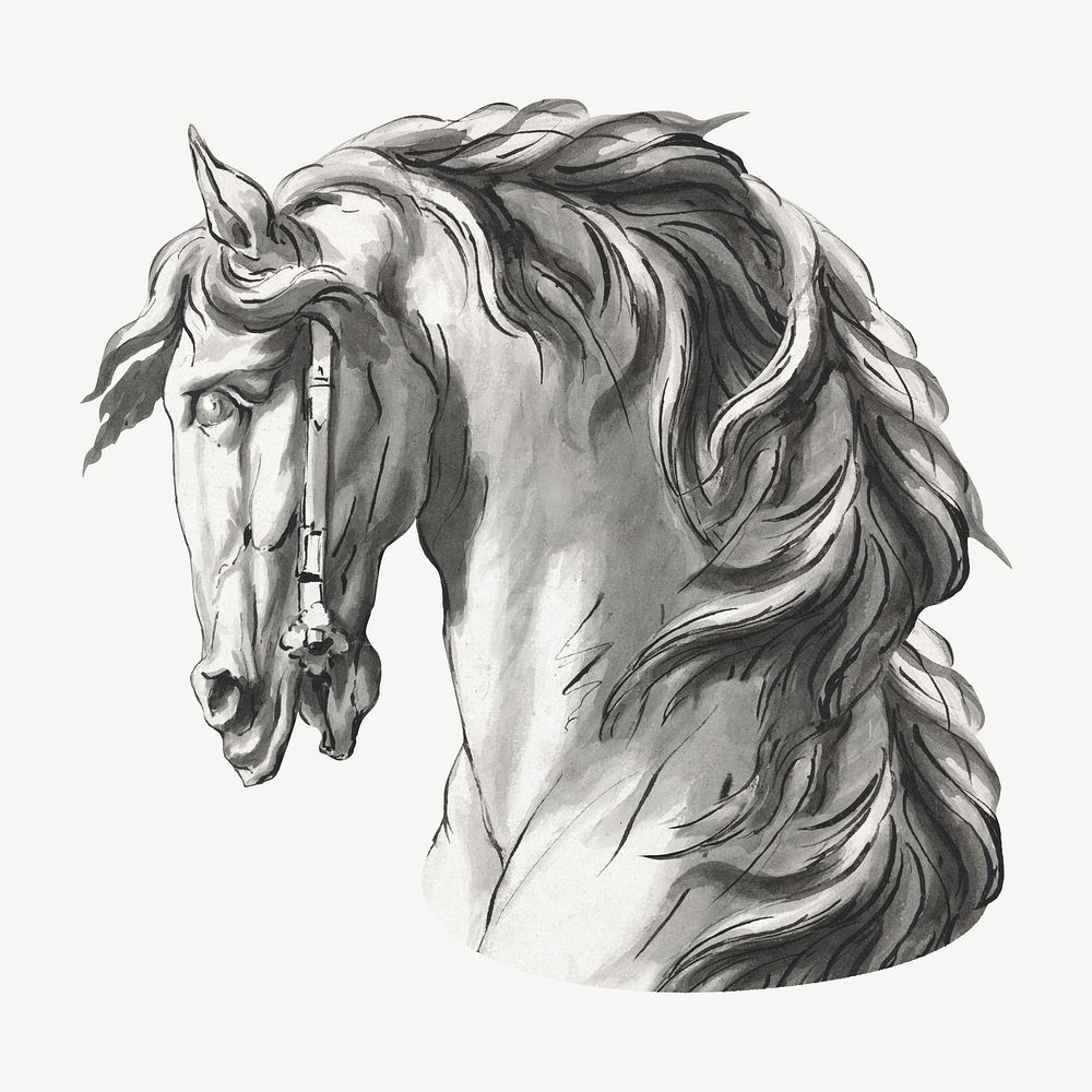 Horse head watercolor illustration element psd. Remixed from John Michael Rysbrack artwork, by rawpixel.