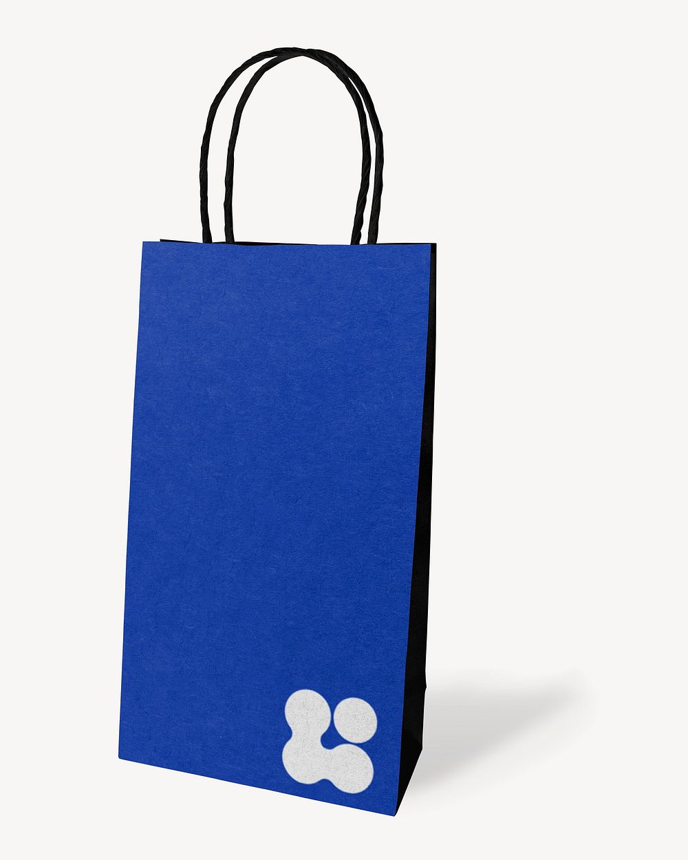 Blue paper shopping bag, white business logo