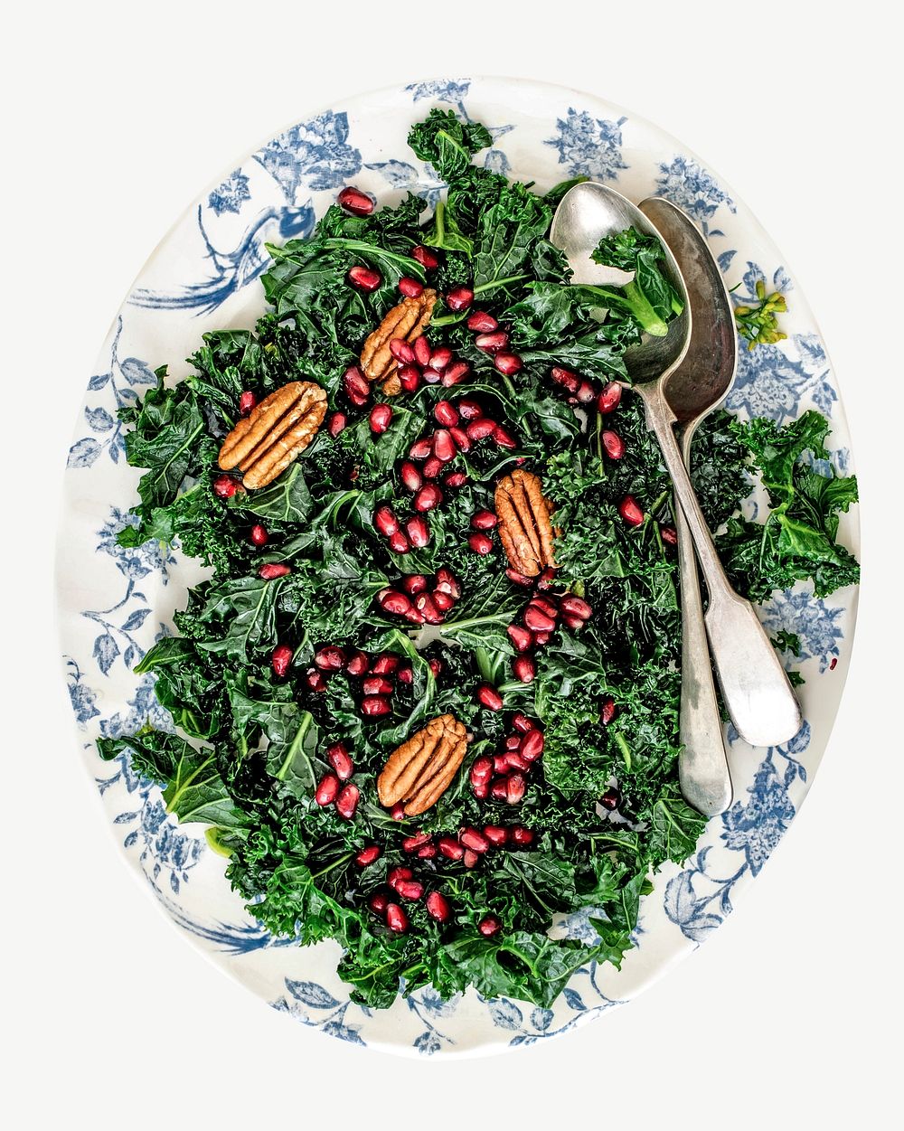 Kale salad with pomegranate and apple with pecans collage element psd