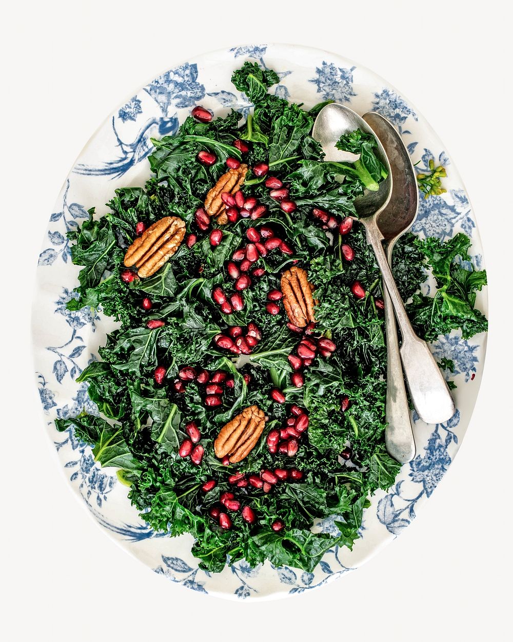 Kale salad with pomegranate and apple with pecans isolated image