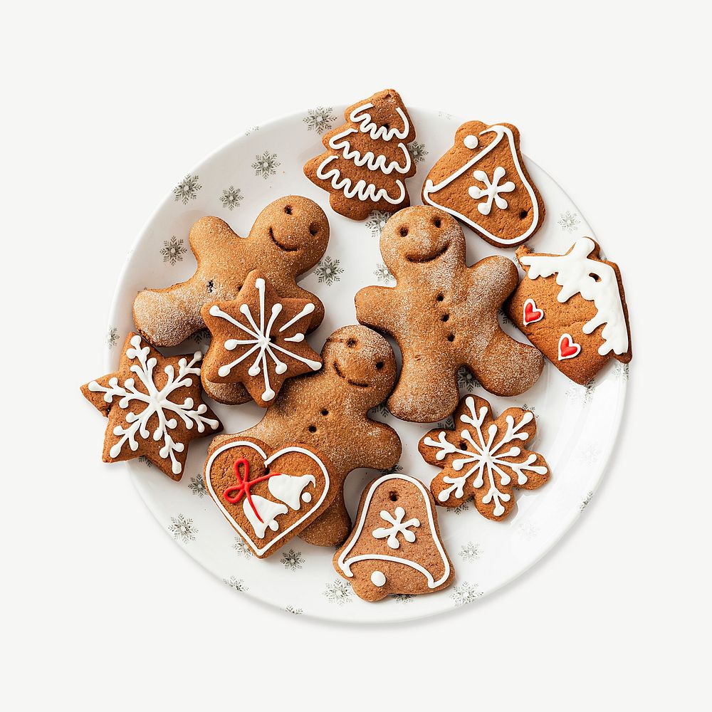 Christmas gingerbread cookies on a plate collage element psd