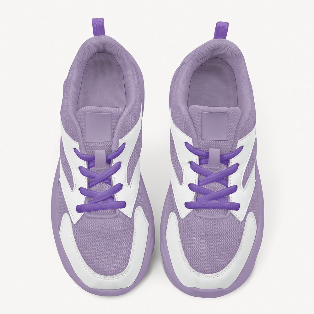 Purple sneakers mockup, flat lay shoes psd