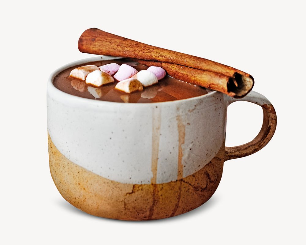 Marshmallows dipped in hot chocolate isolated image