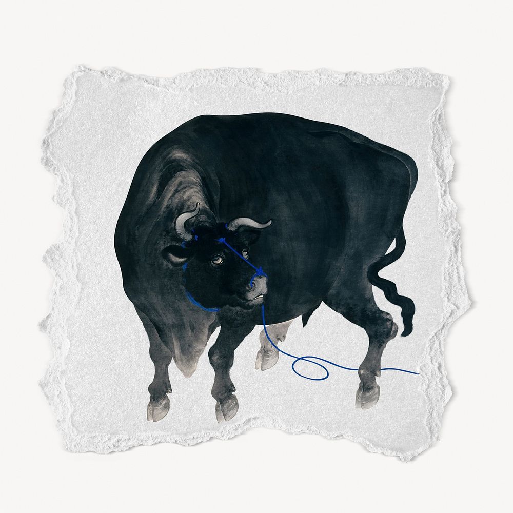 Vintage black bull illustration, ripped paper. Remixed by rawpixel.