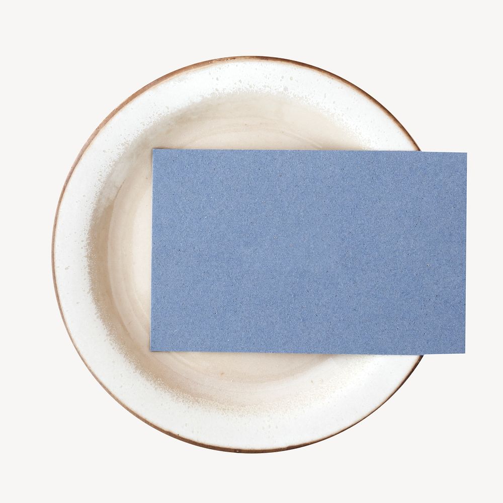 Blue business card on a plate isolated image