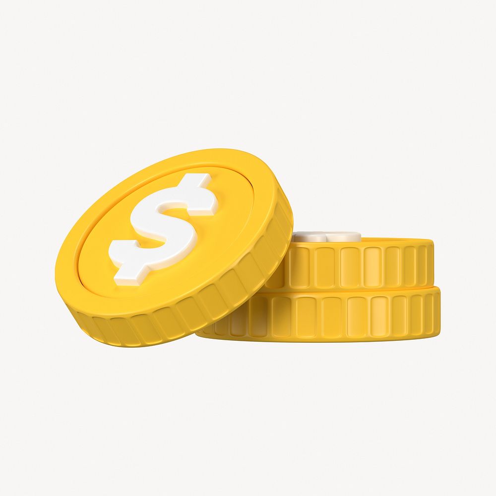 3D dollar coin, money clipart, financial business graphic
