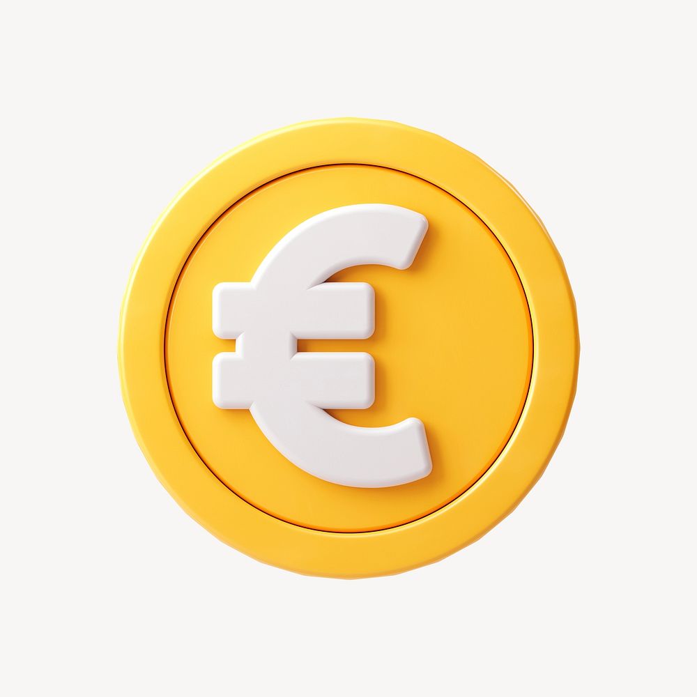 Euro coin, 3D sticker, European currency exchange psd