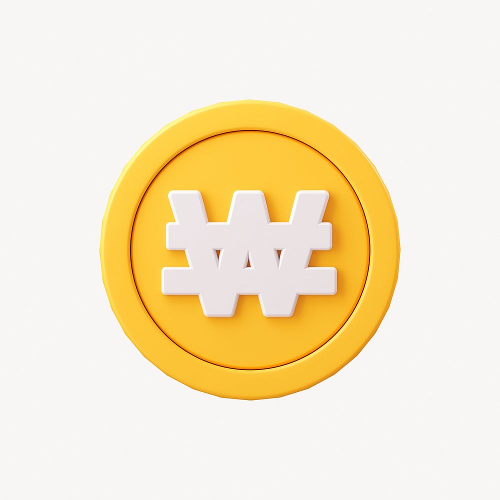 Won coin, 3D clipart, Korean currency exchange