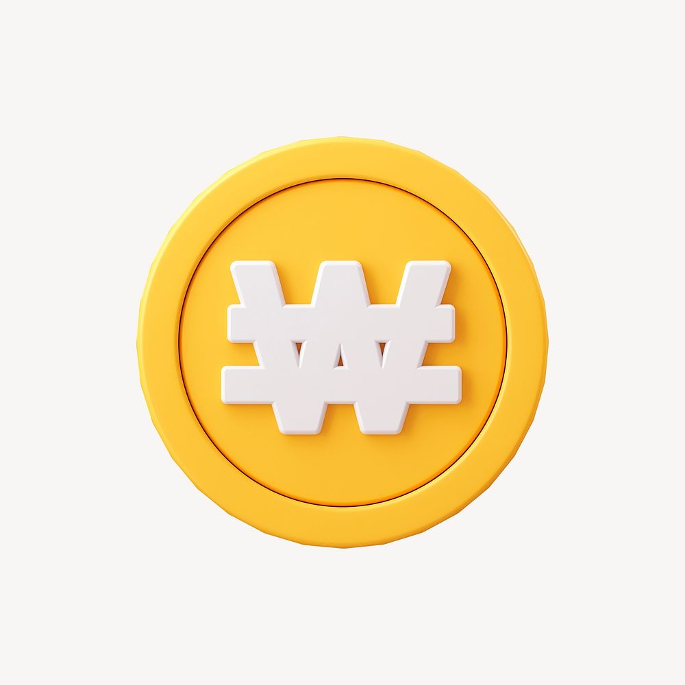 Won coin, 3D sticker, Korean currency exchange psd