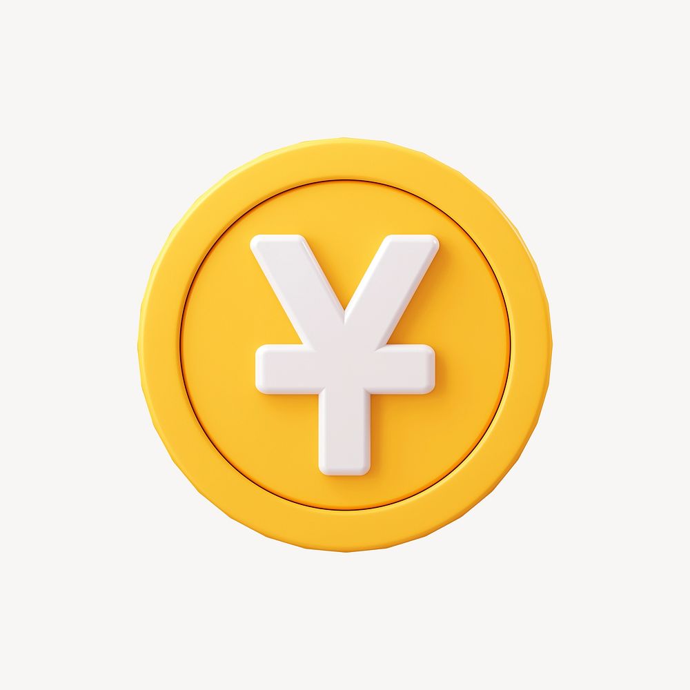 Yuan coin, 3D sticker, Chinese currency exchange psd