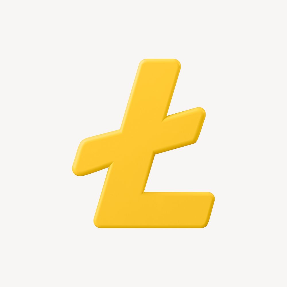 3D Litecoin blockchain cryptocurrency icon, open-source finance psd