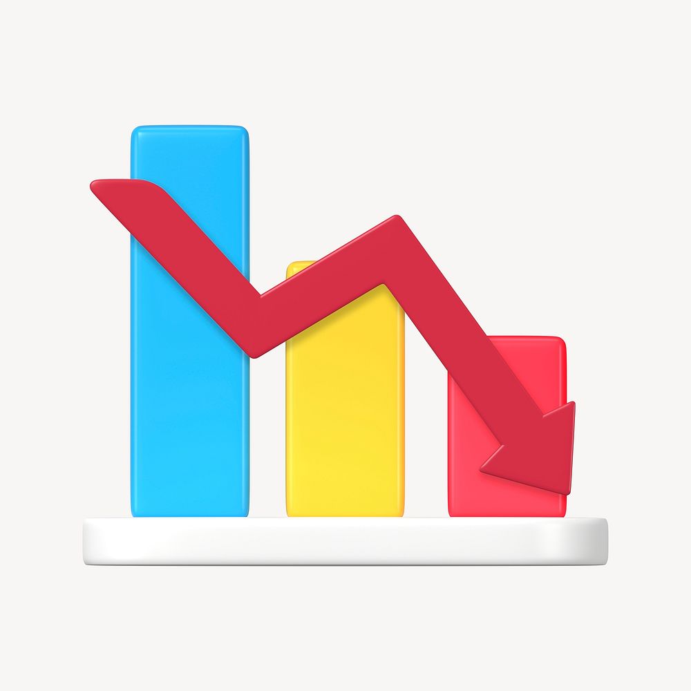 Declining bar chart clipart, business downfall 3D graphic psd