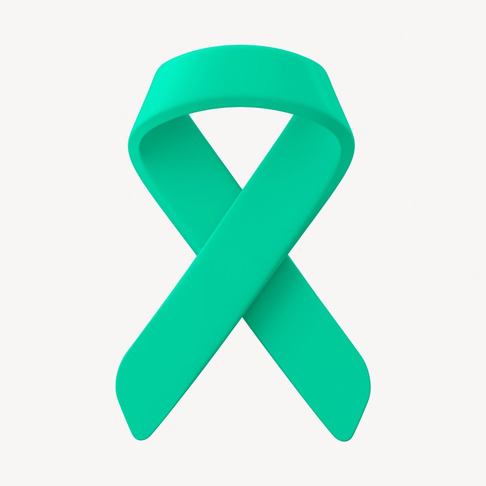 Green ribbon 3D clipart, depression awareness