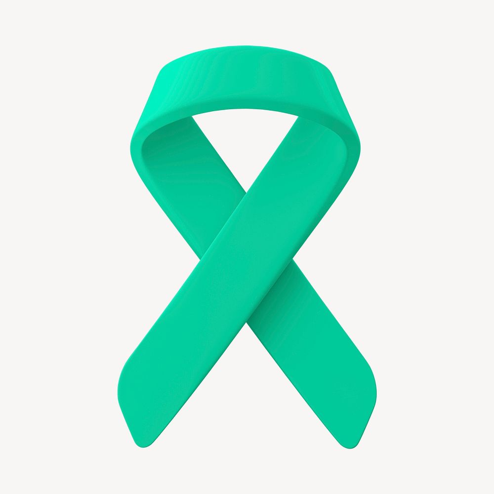 Green ribbon 3D clipart, depression awareness psd