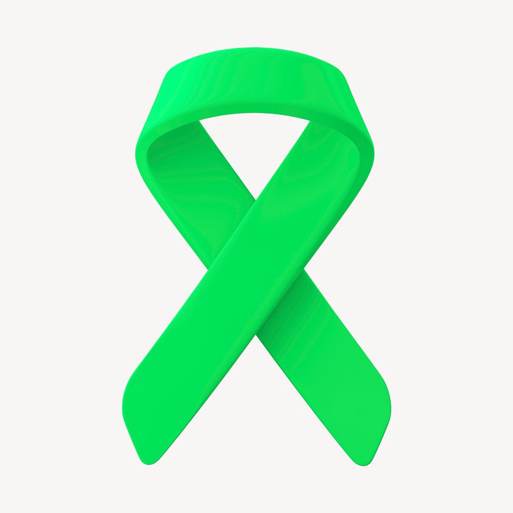 Lime green ribbon 3D clipart, STD awareness psd