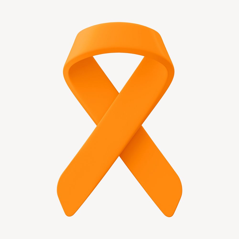 3D orange awareness ribbon clipart, kidney cancer & leukemia psd