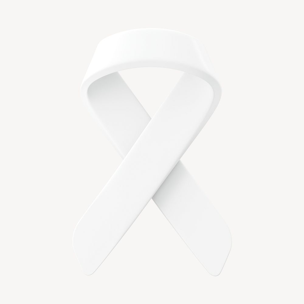 3D white ribbon clipart, lung cancer awareness psd