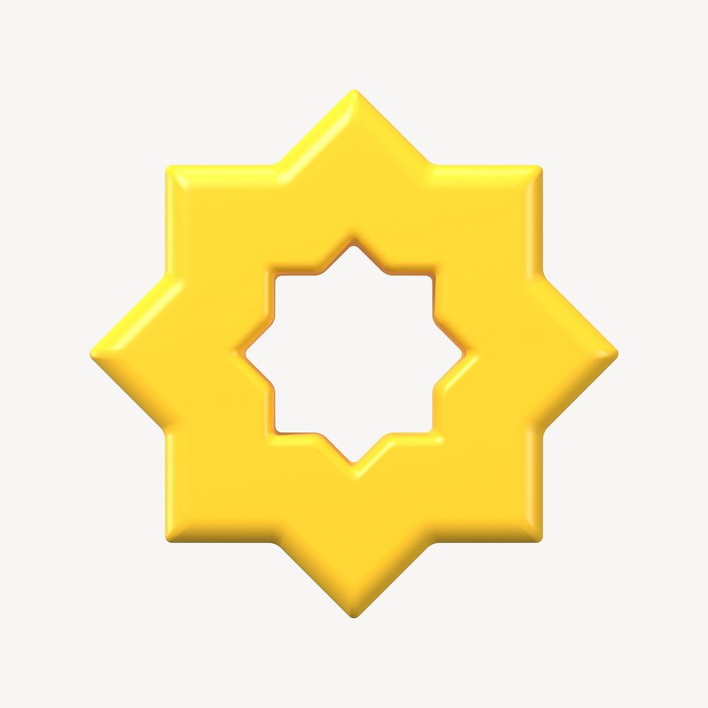 Eight pointed star, 3D clipart, Islamic symbol element