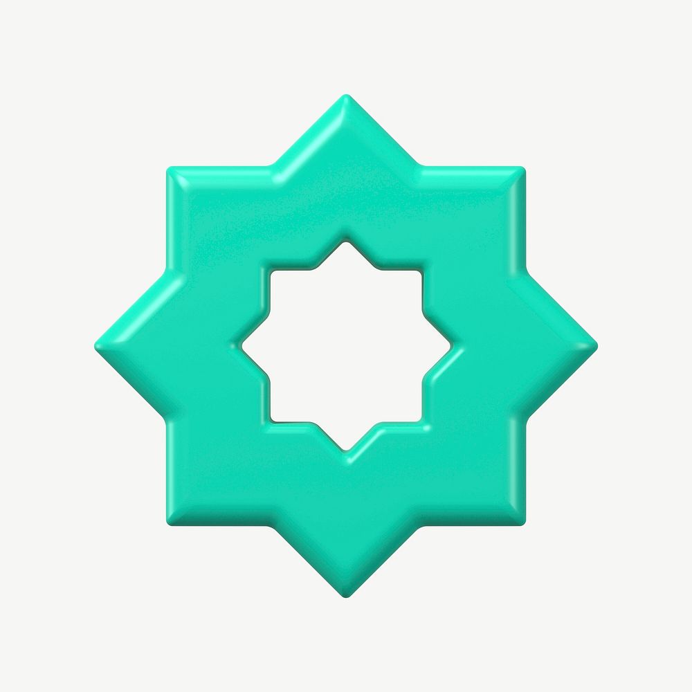 3D Islamic star sticker, green illustration psd