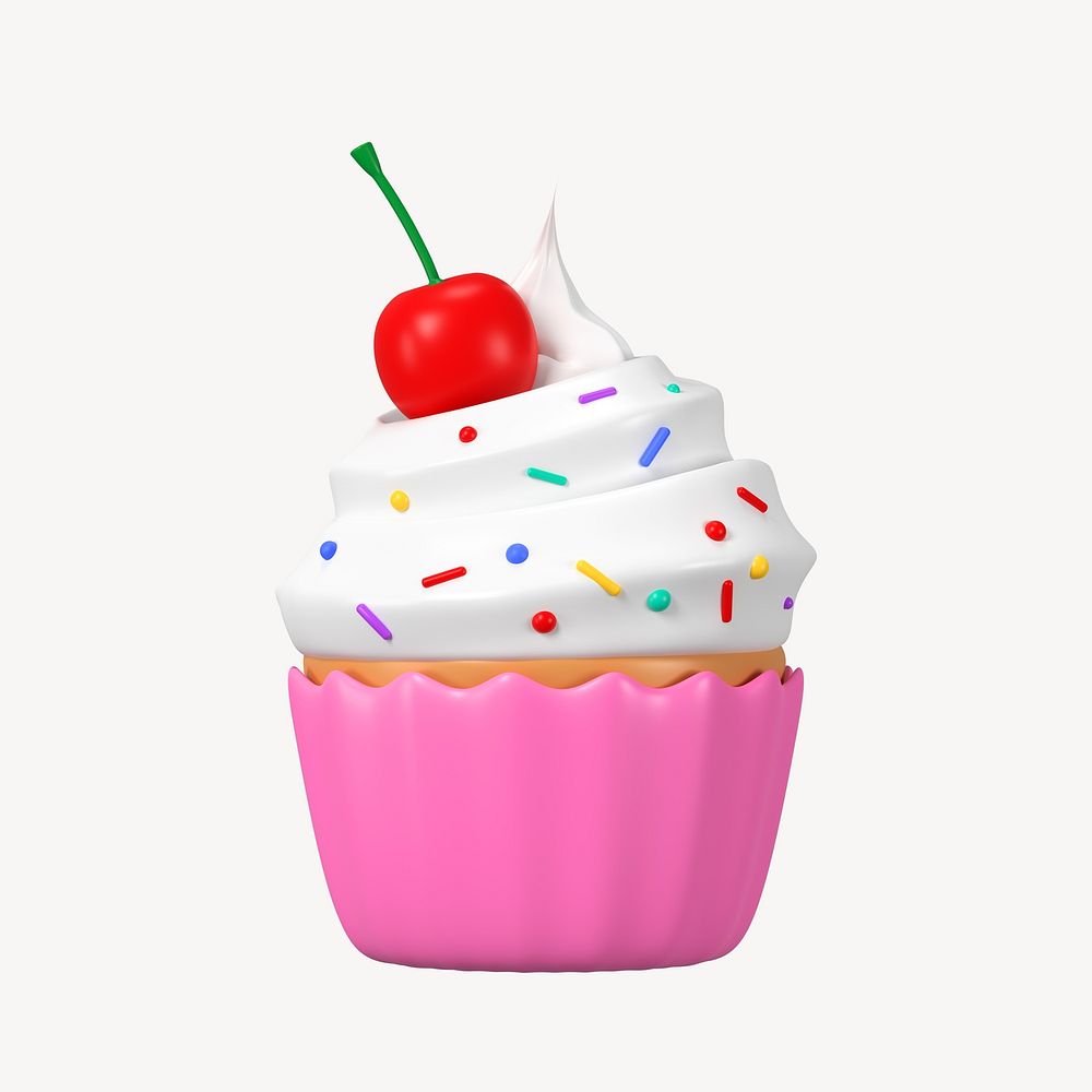 Cupcake clipart, 3d birthday graphic