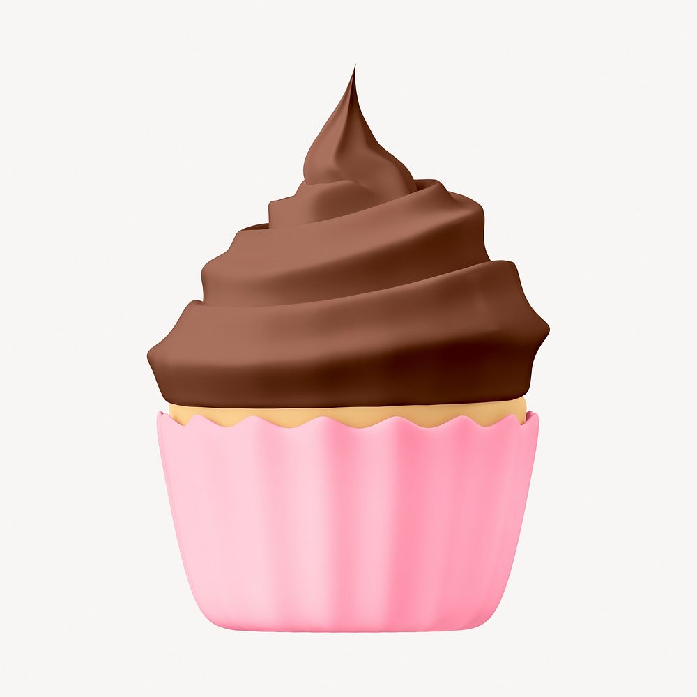 Chocolate cupcake clipart, 3d birthday graphic