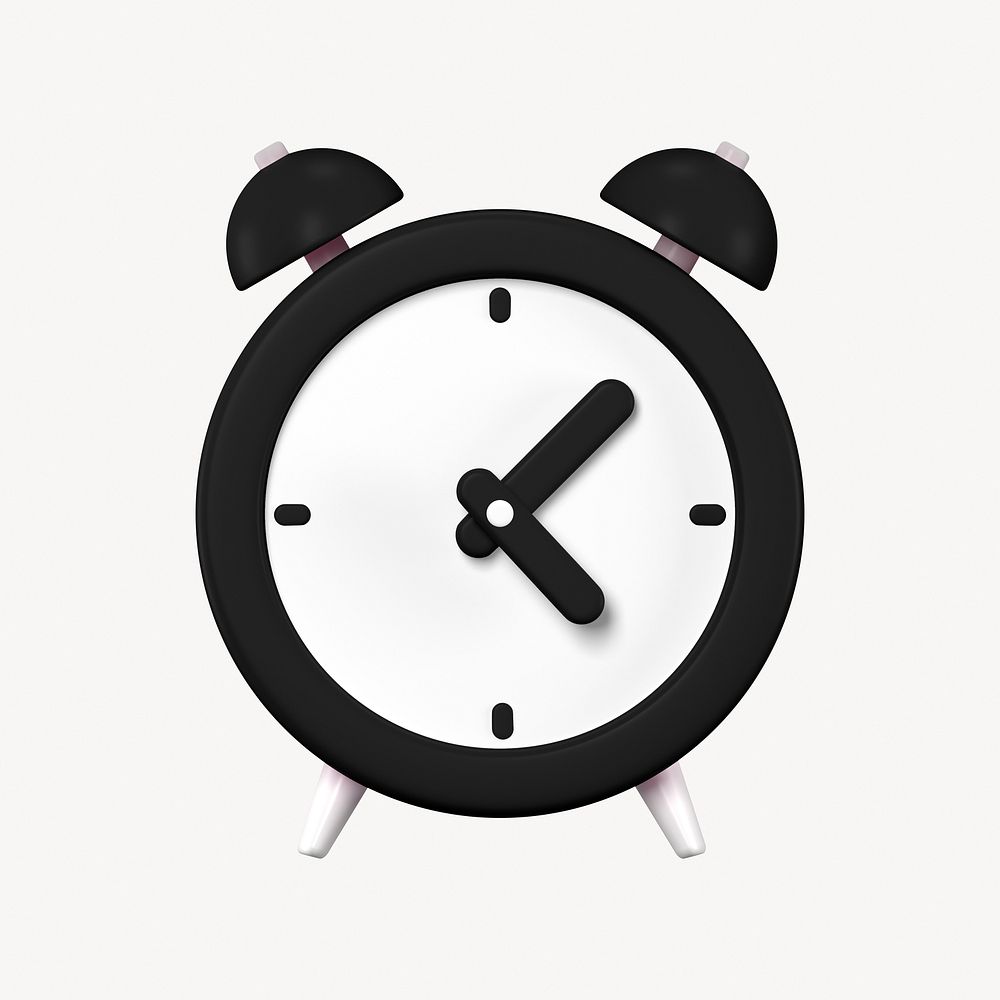 Black alarm clock clipart, 3d graphic