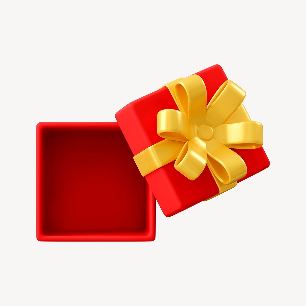 Open red gift box clipart, 3d birthday graphic psd