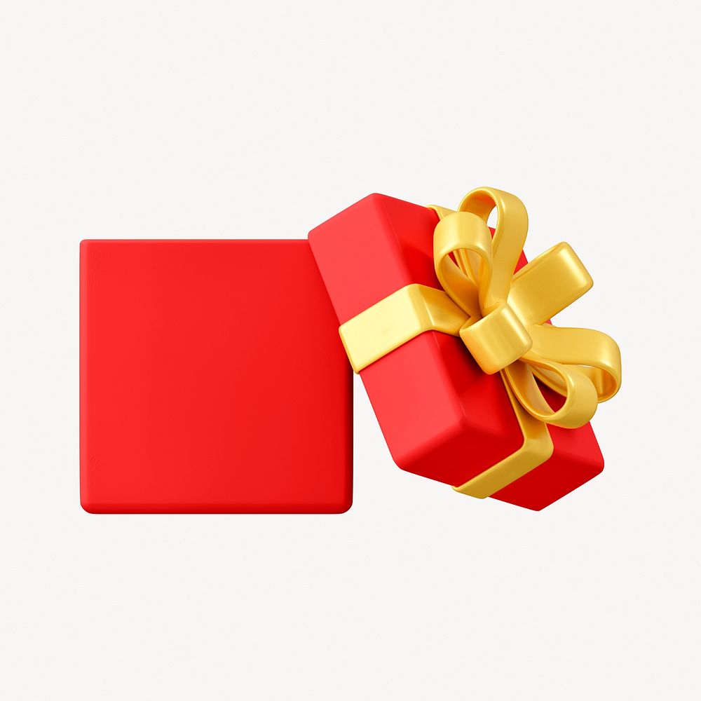 Open red gift box clipart, 3d birthday graphic