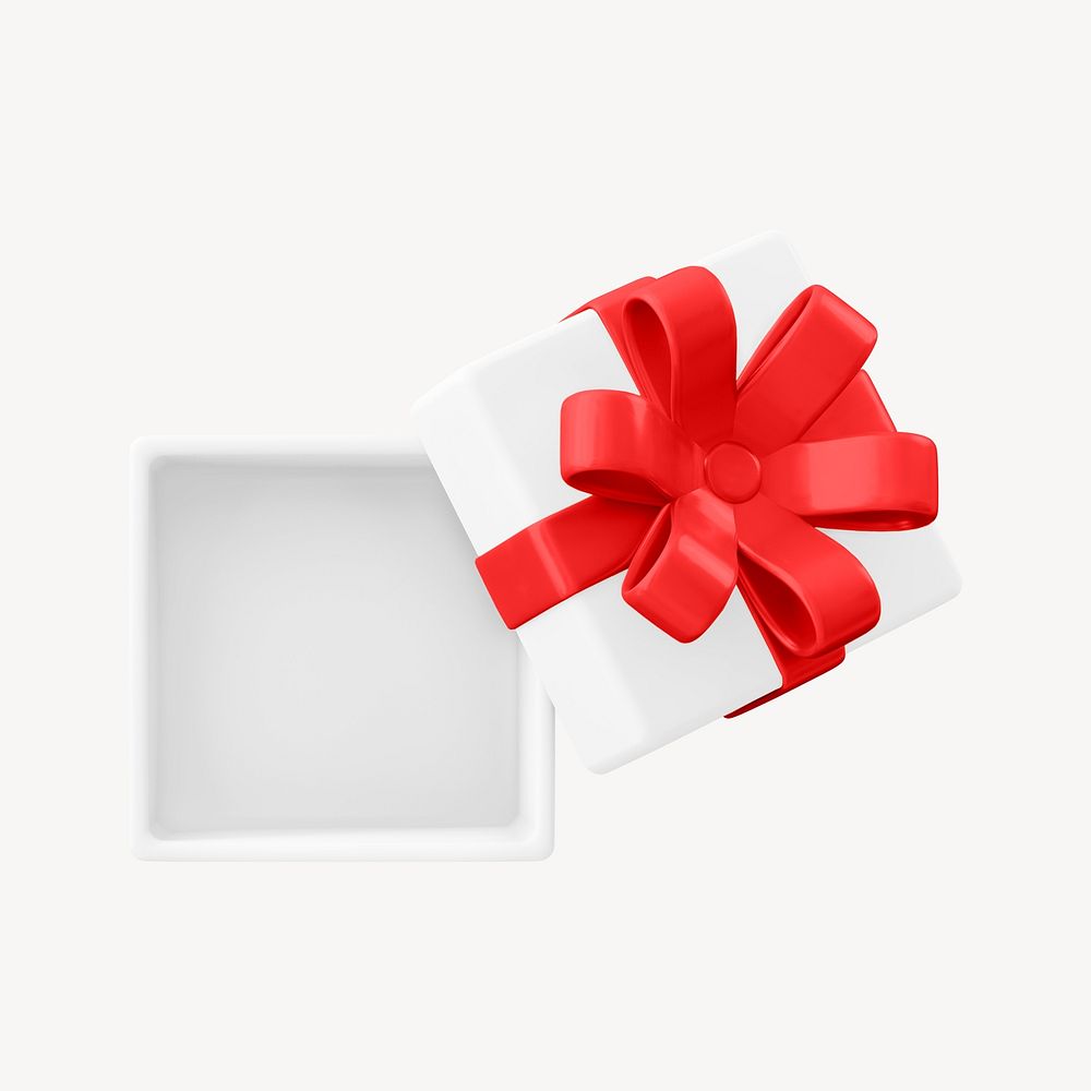 Open white gift box clipart, 3d birthday graphic