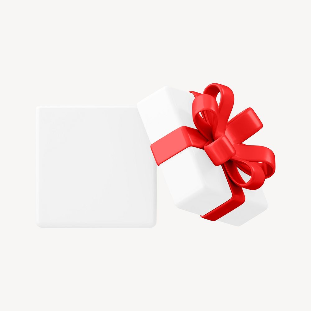 Open white gift box clipart, 3d birthday graphic