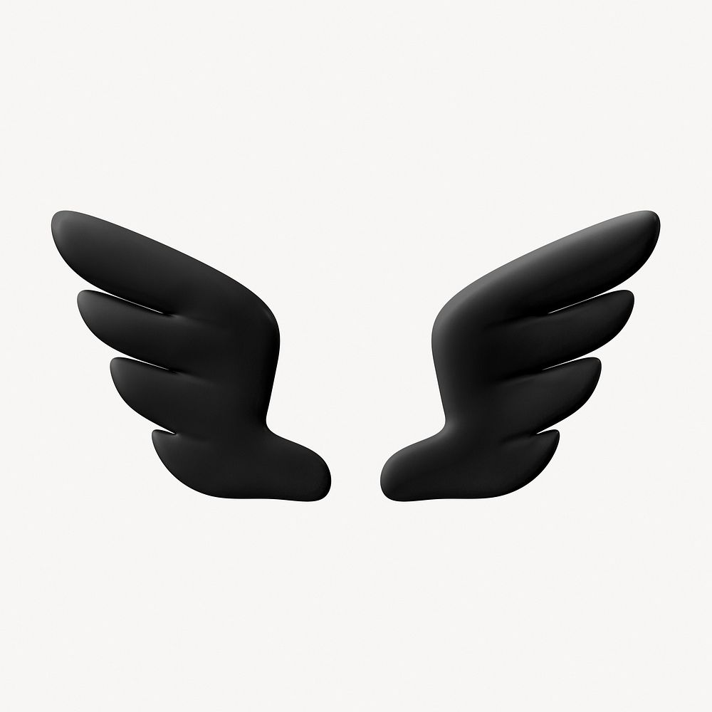 Black wings clip art, cute 3d graphic