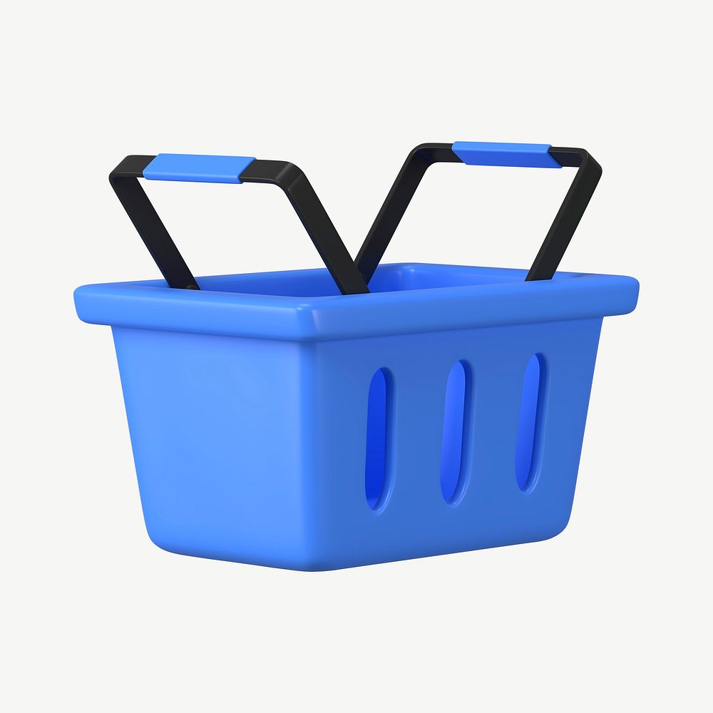 Blue shopping basket, supermarket, 3D object illustration psd