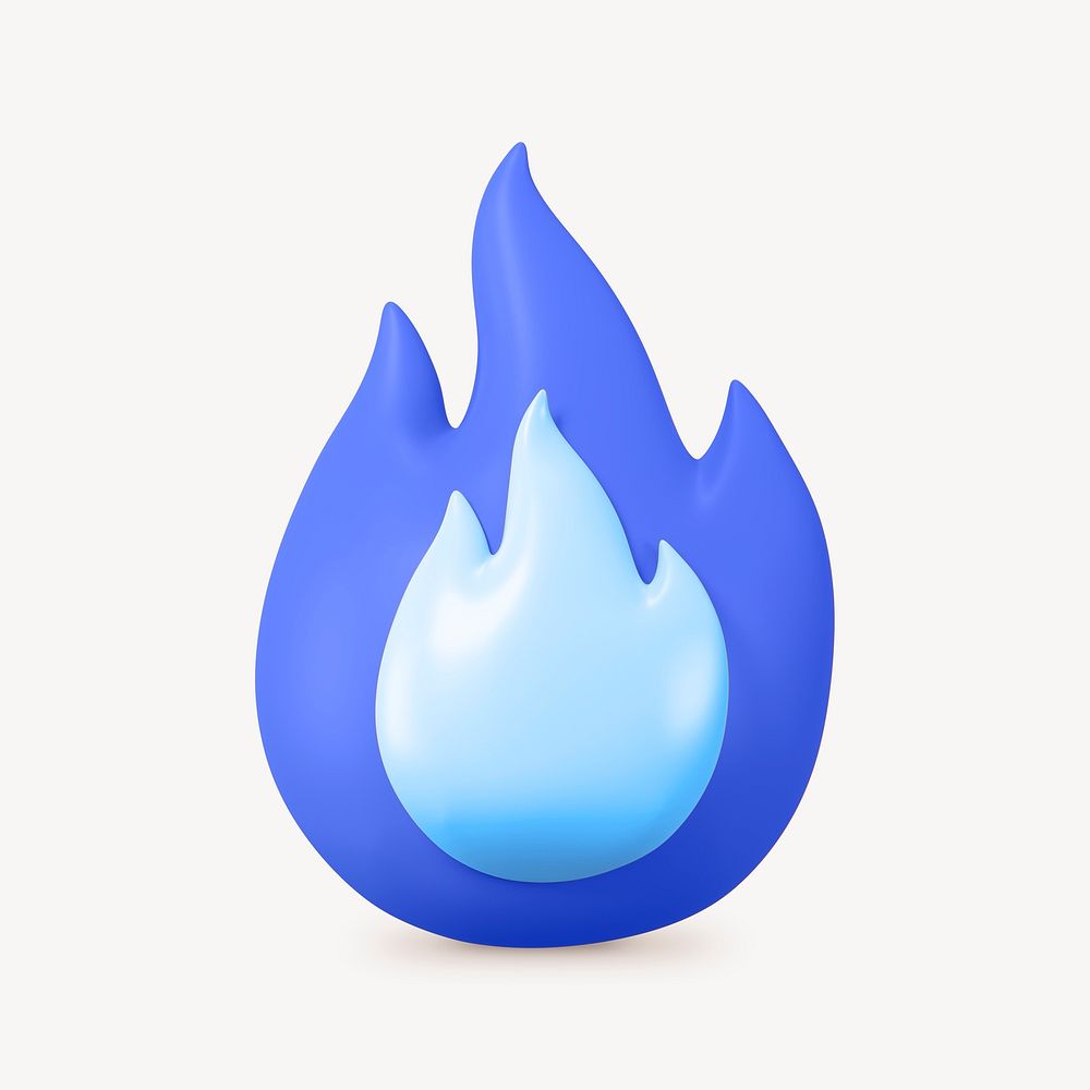 Blue flame clipart, 3D icon illustration psd