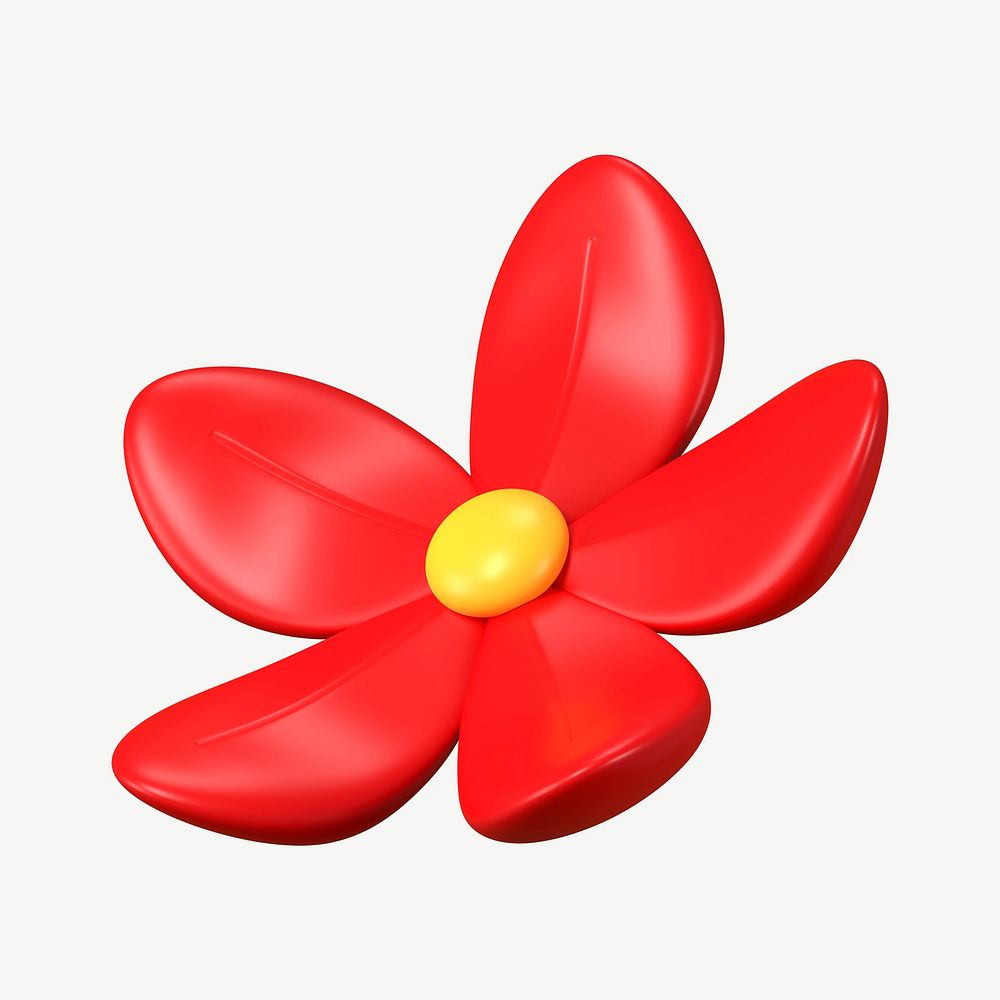 Red flower sticker, cute 3D botanical illustration psd