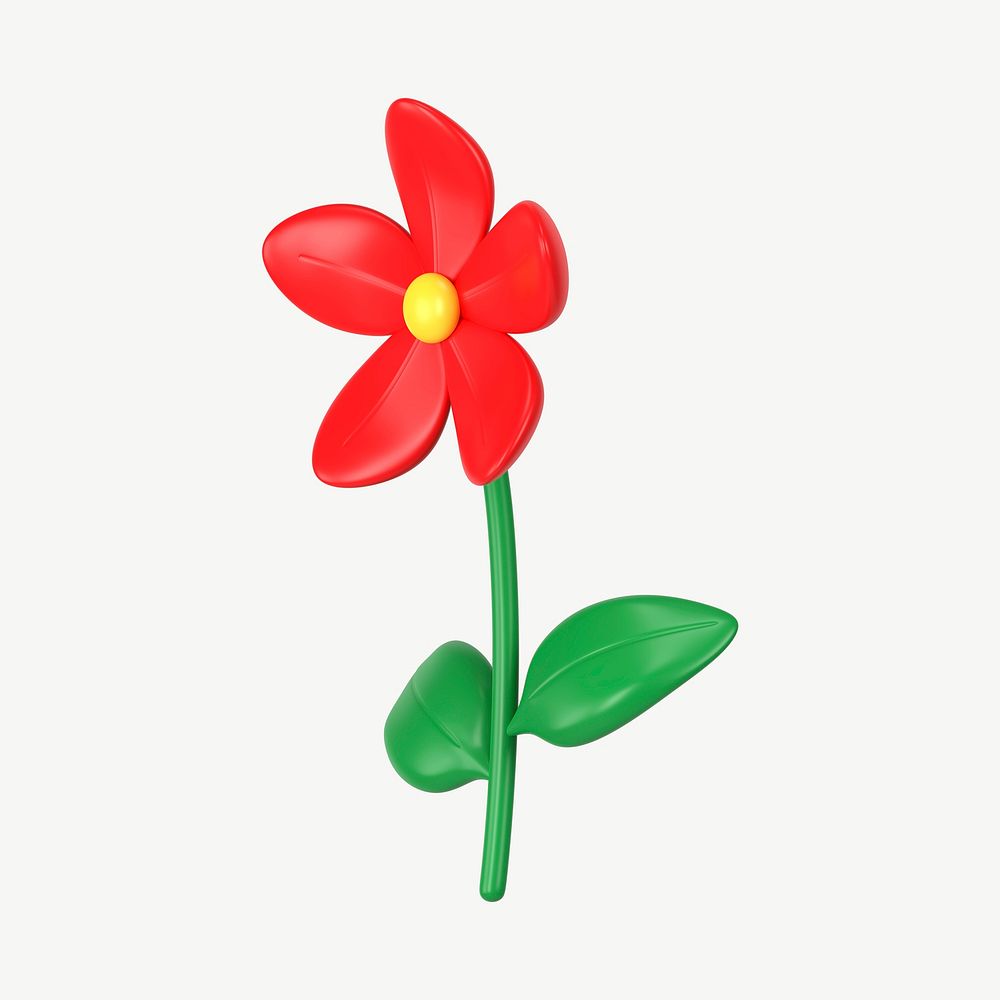 Aesthetic 3D flower sticker, red floral illustration psd