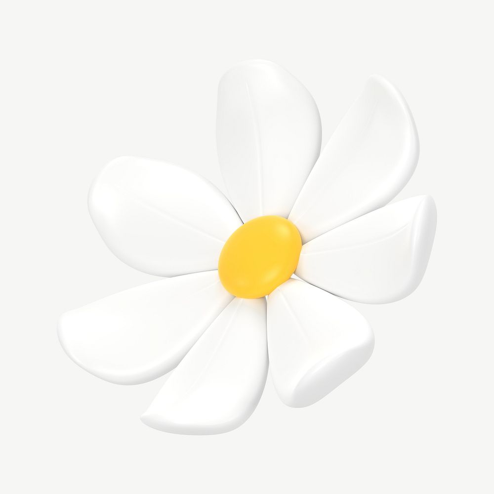White flower sticker, cute 3D botanical illustration psd