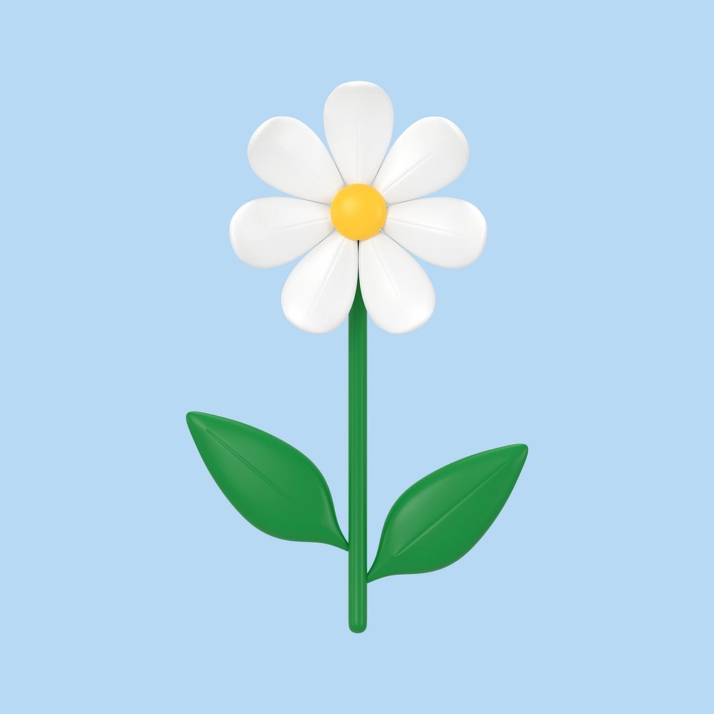 Aesthetic 3D flower clipart, white floral illustration