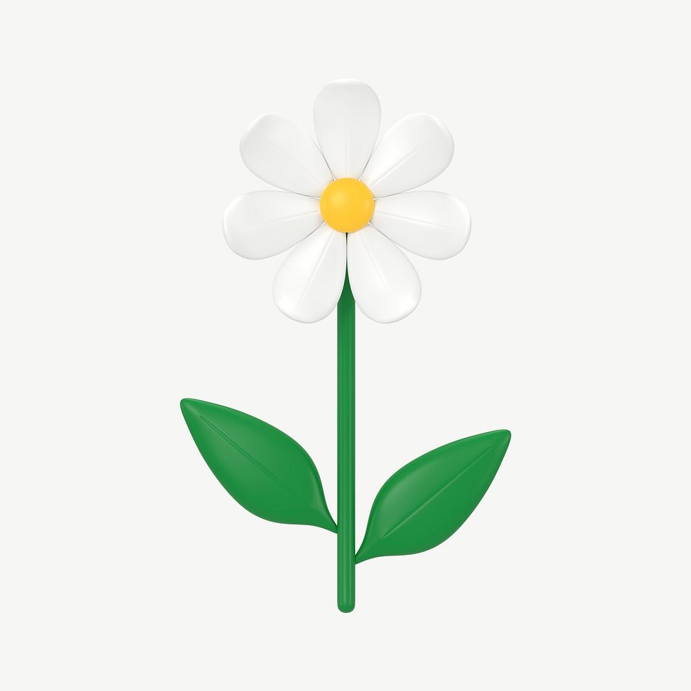 Aesthetic 3D flower sticker, white floral illustration psd