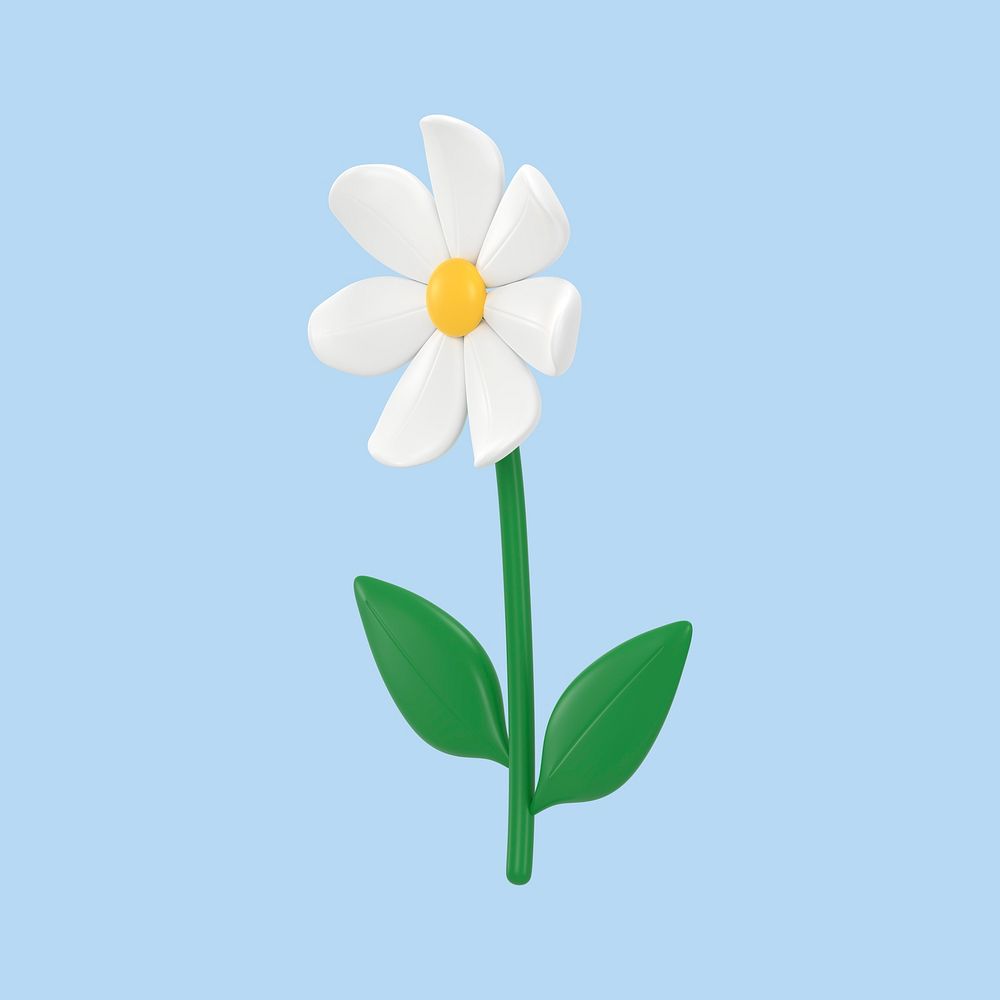 Aesthetic 3D flower sticker, white floral illustration psd