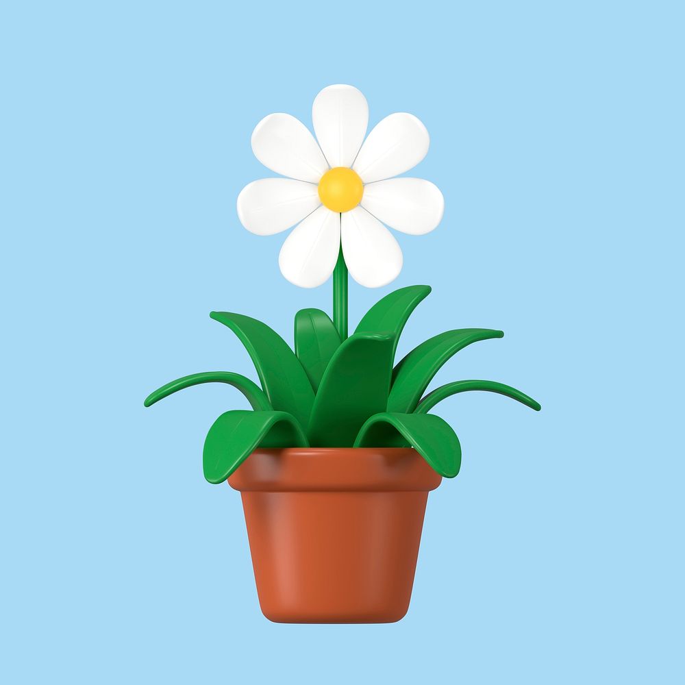 Cute flower pot, 3D houseplant illustration psd