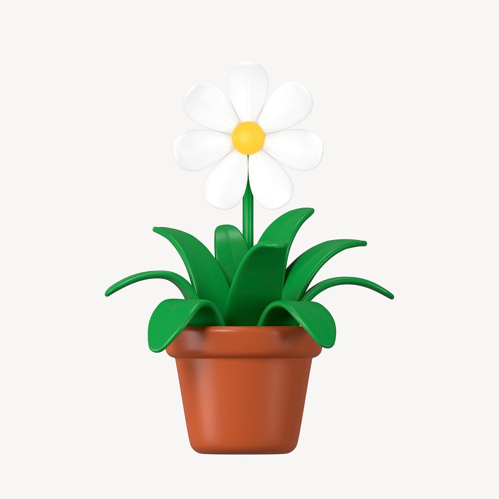 Cute flower pot, 3D houseplant illustration