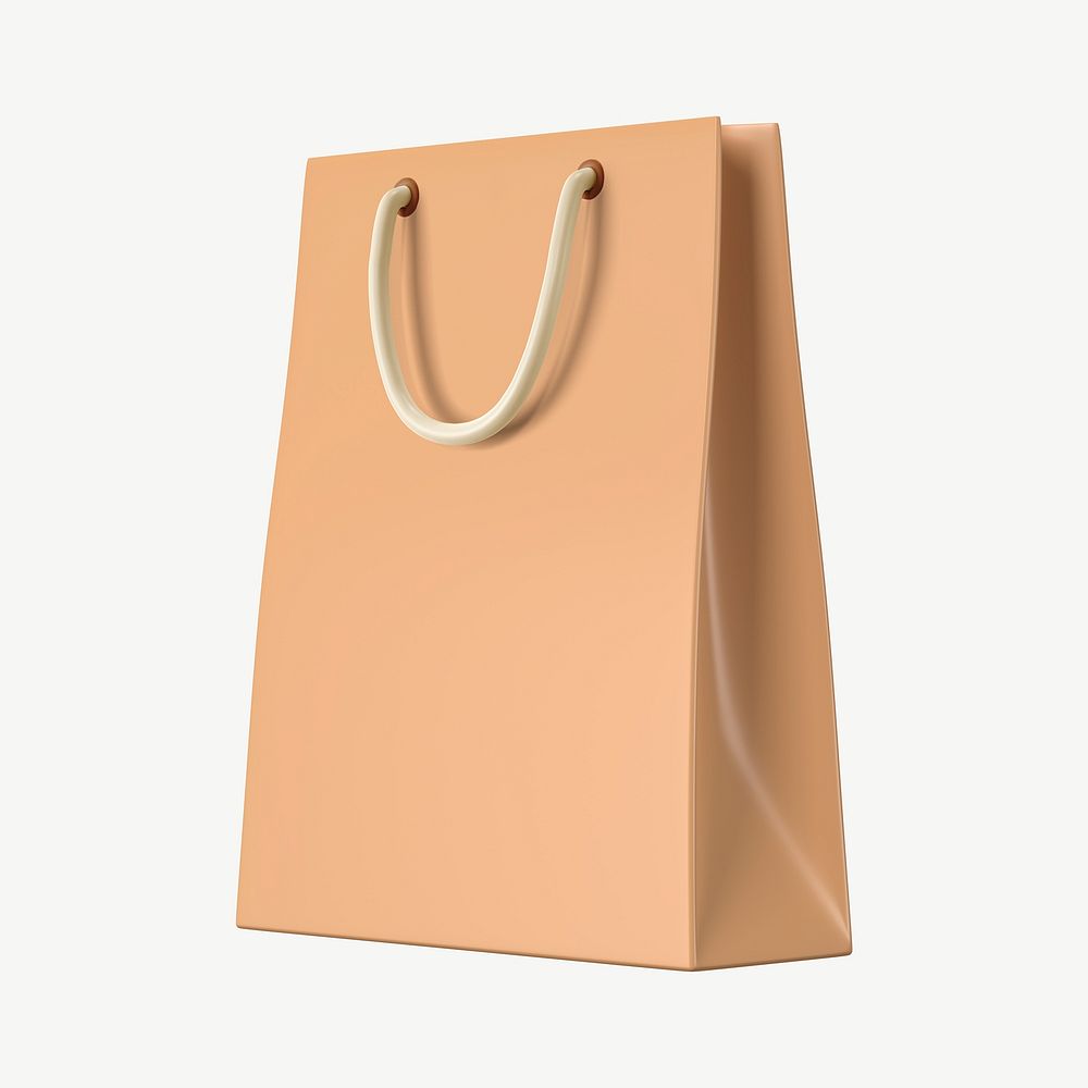 3D shopping bag, brown object illustration psd