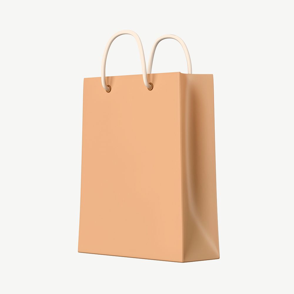 3D shopping bag, brown object illustration psd